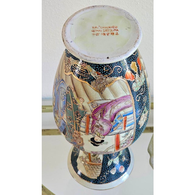 Vintage Japanese Royal Satsuma Hand-Painted Vase & Octagonal Plate – Set of 2 For Sale - Image 17 of 18