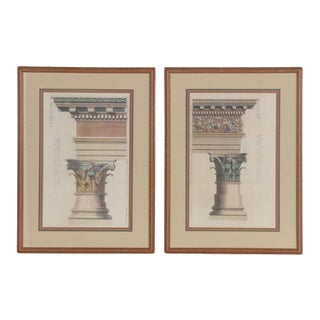 1990s Architectural Drawing Lithographs, Framed - a Pair For Sale