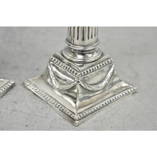 Mid 20th Century Vintage English Regency Silver Plated Classical Column Small Candlesticks - Pair For Sale - Image 5 of 16