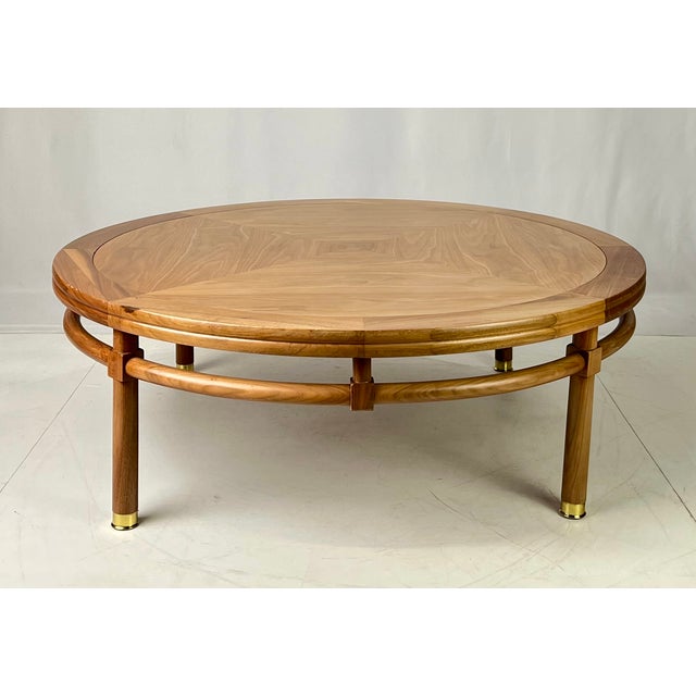 Mid-Century Modern Mid-Century Modern "Medallion Limited" Four-Pie Wood Coffee Table With Brass Ferrules For Sale - Image 3 of 13
