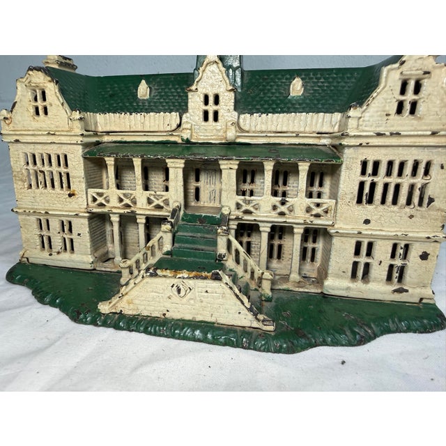 19th Century Rare Antique 1890's Ives, Blakeslee & Company Palace Green Cast Iron Still Bank For Sale - Image 5 of 15