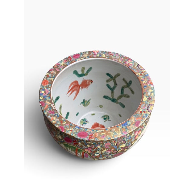 Vintage Chinese Famille Rose Gilt Porcelain Fishbowl Planter With Floral and Bird Motifs For Sale In Boston - Image 6 of 14