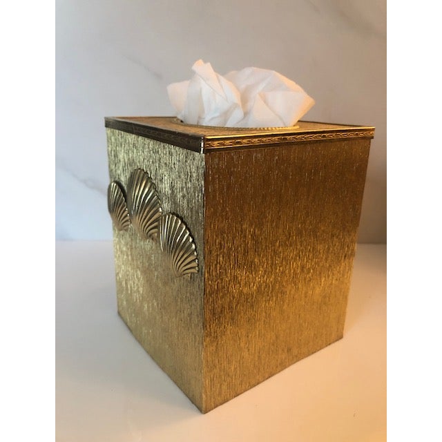 Metal Hollywood Regency Shell Motif Tissue Box Cover For Sale - Image 7 of 7
