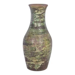 1950s Signed French Art Studio Incised Ceramic Vase