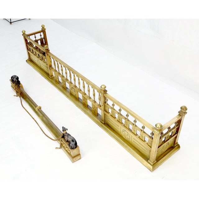 Gothic Large Antique Ornate Solid Brass Fireplace Fender Towel Rack c1900s Stunning For Sale - Image 3 of 15