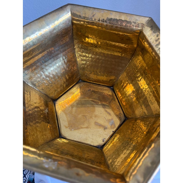 Extra Large Vintage Hexagon Hammered Solid Brass Planter For Sale In Denver - Image 6 of 6
