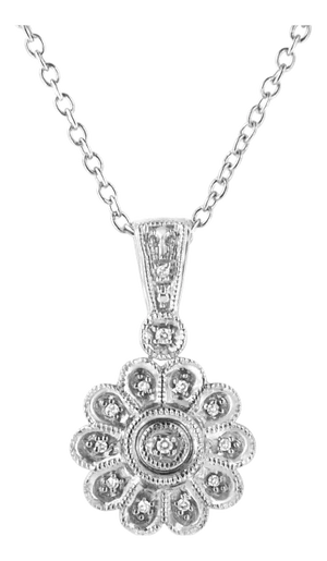 .925 Sterling Silver Diamond Accent Sunburst Milgrain 18" Pendant Necklace
