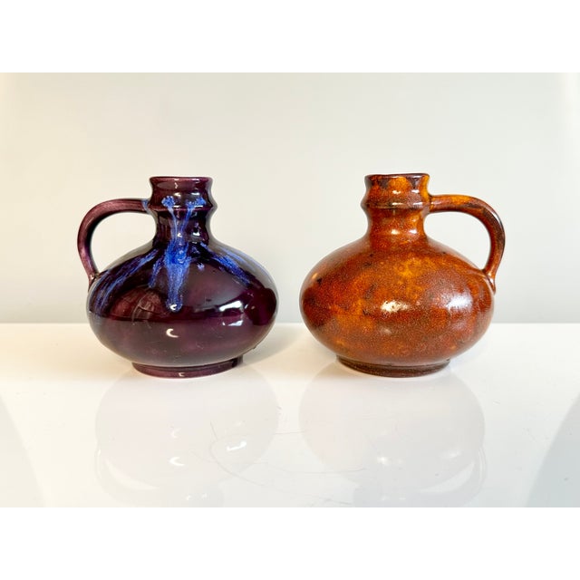 Modern Handmade Stoneware Vases with Handles, Germany, 1980s, Set of 2 For Sale - Image 3 of 12