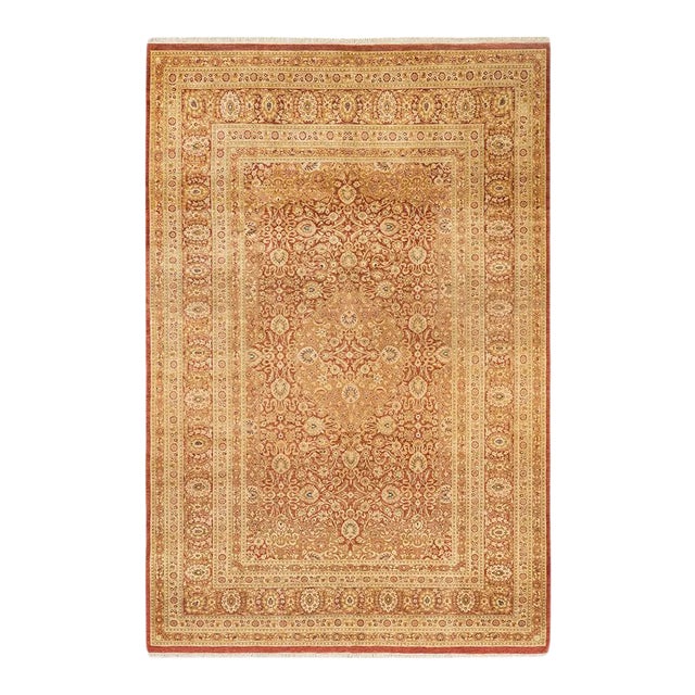 Mogul Collection Hand-Knotted Area Rug - Orange 6' 2" x 9' 4" For Sale