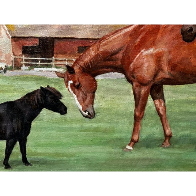 2000 - 2009 British Oil Portrait Painting Camilla Parker Bowles at Wiltshire Farm Prized Sheep & Horses, Signed Diana Douglas Hamilton Dated 2002 For Sale - Image 5 of 12
