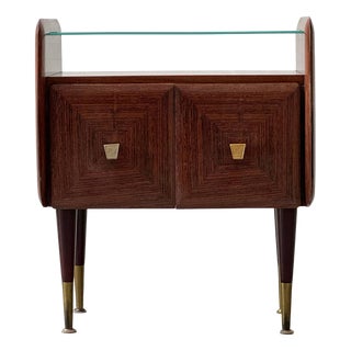 Mid-Century Modern Mahogany Bedside Table with Glass Tops, 1960s For Sale