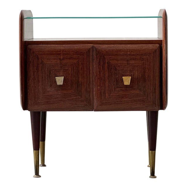 Mid-Century Modern Mahogany Bedside Table with Glass Tops, 1960s For Sale