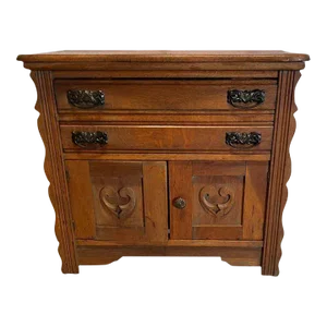 Early 20th Century Antique Eastlake Victorian Style Oak Pine Washstand Cabinet