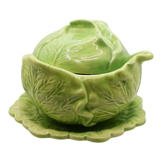 Vintage Green Ceramic Lettuce Cabbageware Serving Tureen After Dodie Thayer For Sale