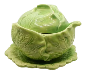 Vintage Green Ceramic Lettuce Cabbageware Serving Tureen After Dodie Thayer