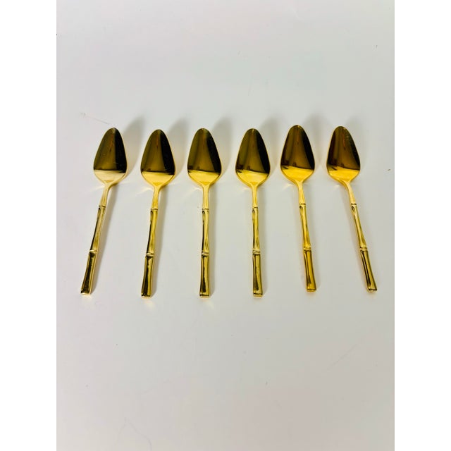 Metal Mid 20th Century Supreme Cutlery Gold-Plated “Bamboo Motif” Demitasse Spoons in Original Presentation Case – Set of 6 For Sale - Image 7 of 9