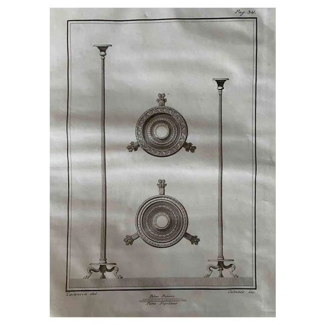 Aniello Cataneo, Oil Lamp, Etching, 18th Century For Sale