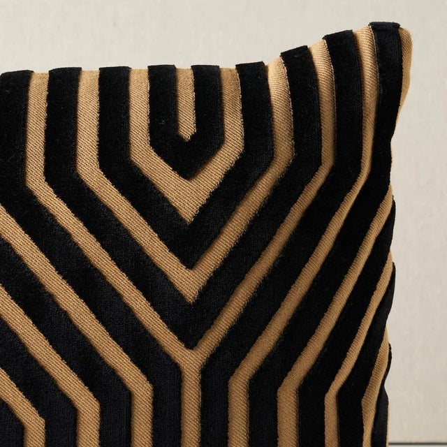 This pillow features Vanderbilt Velvet by Mary McDonald for Schumacher with a knife edge finish. A large-scale, linear...
