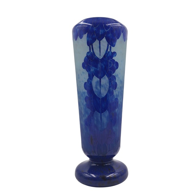 1920s Charder Art Deco Camafeo Vase by Le Verre Français in Vidrio Azul - 32 Cm For Sale - Image 9 of 16