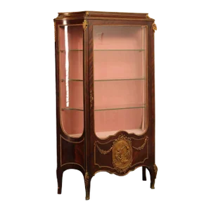 French Regence Style Gilt Bronze Mounted King Wood Vitrine Display Cabinet