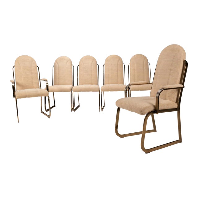 1987 Vintage Chromcraft Brass High Back Dining Chairs - Set of 6 For Sale