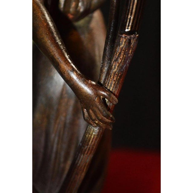Art Nouveau French Figural Bronze Desk Lamp & Inkstand from Louis Cahuzac, 1920 For Sale - Image 17 of 18