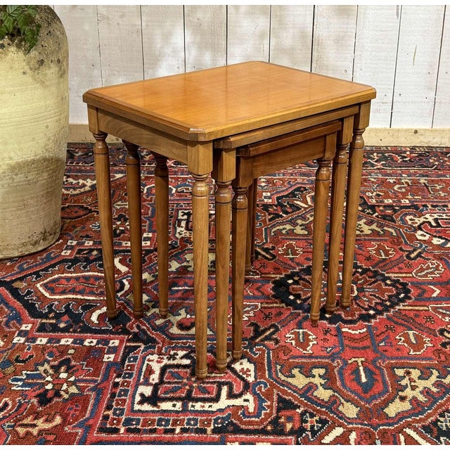 Wood Cherry Wood Nesting Tables, 1960s, Set of 3 For Sale - Image 7 of 11