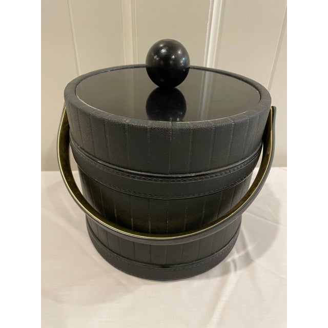 Mid 20th Century Black and Brass Leather Pinstripe Ice Bucket For Sale - Image 10 of 12