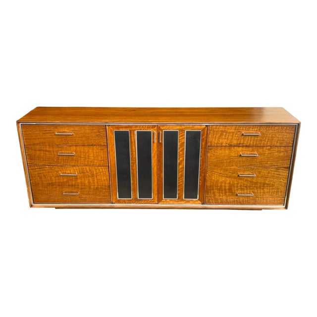 Mid-Century Modern Walnut Credenza With Black Panel Doors Floating Base For Sale - Image 4 of 16
