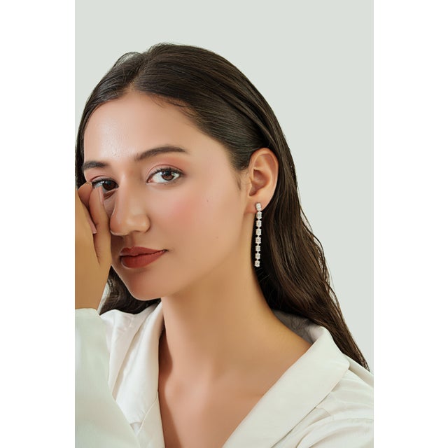 Certified 2.84ct Baguette & Marquise Diamond Linear Drop Earrings in 14k Gold- A Pair For Sale - Image 10 of 14