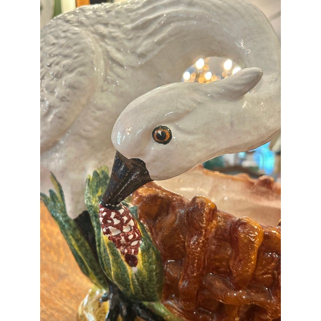 Mid 20th Century Mid 20th Century Large Majolica Swan Planter or Cache Pot in the Barbotine Style For Sale - Image 5 of 11