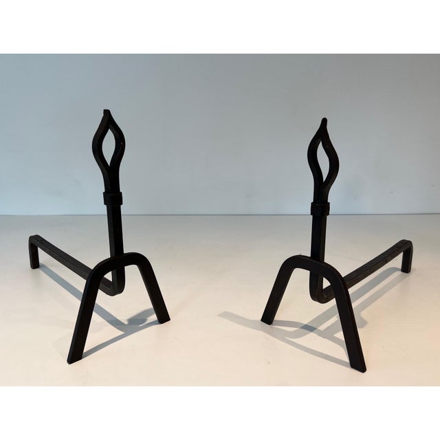 Mid-Century Modern 1950s Modernist Wrought Iron Andirons - a Pair For Sale - Image 3 of 12