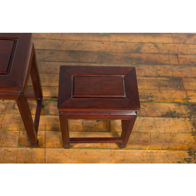 Vintage Chinese Rosewood Nesting Tables with Dark Patina - Set of 3 For Sale - Image 4 of 13