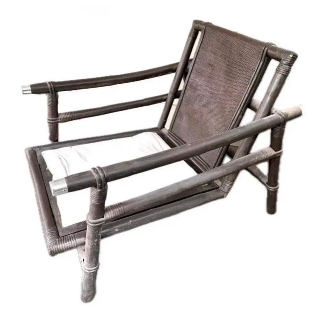 1950s 1950s Ficks Reed Rattan Campaign Style Far Horizons Lounge Chair & Ottoman by John Wisner For Sale - Image 5 of 12