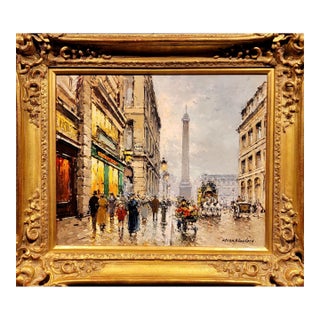 Antoine Blanchard - 1890s Lively Street Scene in Paris -Oil Painting For Sale