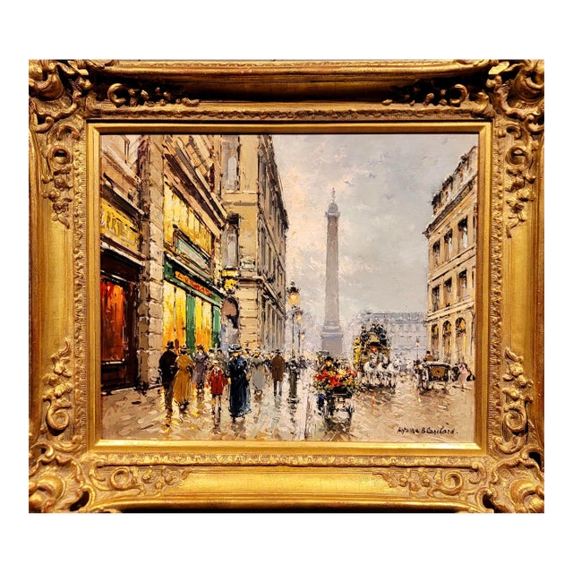 Antoine Blanchard - 1890s Lively Street Scene in Paris -Oil Painting For Sale