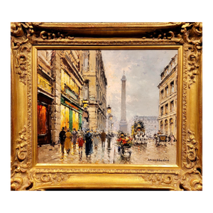 Antoine Blanchard - 1890s Lively Street Scene in Paris -Oil Painting