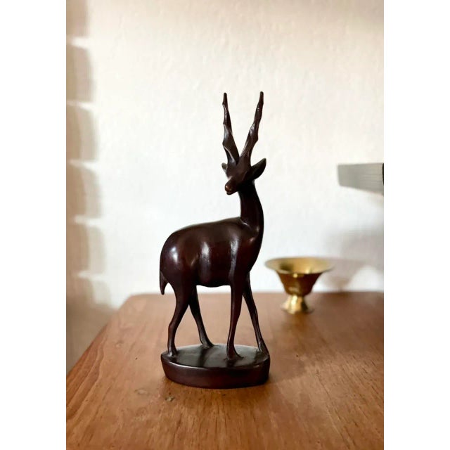 Wood Vintage Hand-Carved Hardwood Gazelle Figurine For Sale - Image 7 of 7