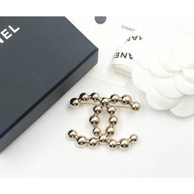 Chanel Brand New Light Gold CC Bead Brooch *Marked 22 *Made in Italy *Comes with original box, pouch, booklet, tag,...
