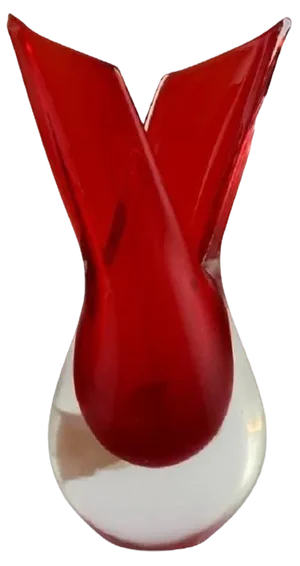 Art Glass Italian Red and Clear Mouth-Blown Murano Vase, 1960s