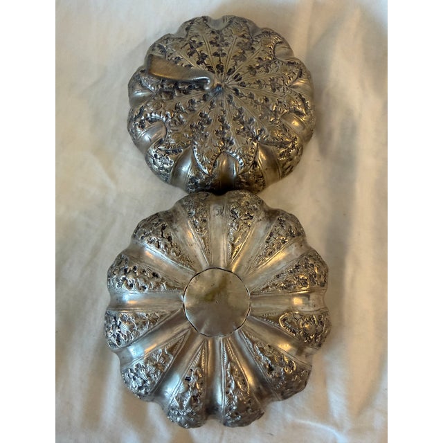 Asian Large Antique Cambodian Silver-Plated Pumpkin Box, Mid-20th Century For Sale - Image 3 of 8