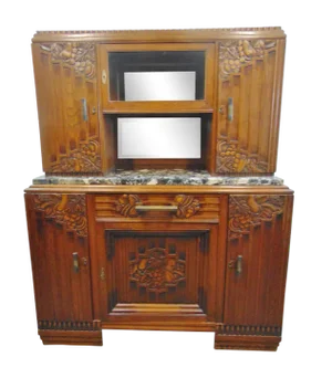 French Art Deco Carved Walnut Marbletop Sideboard