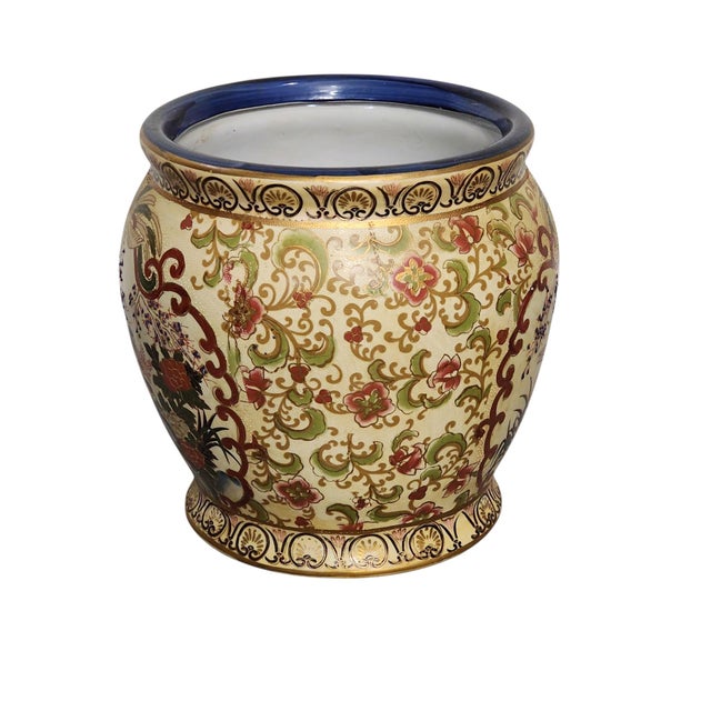 Ceramic Vintage Chinese Satsuma Style Cachepot For Sale - Image 7 of 8