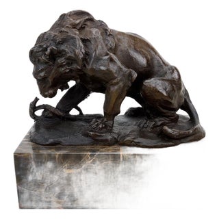 Art Deco Style Brown Patinated Bronze Animal Sculpture For Sale