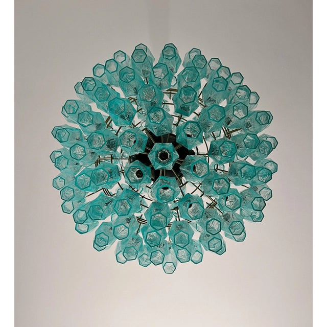 Spherical Murano Style Poliedri Chandelier, 140 Turquoise Poliedri For Sale In Los Angeles - Image 6 of 12