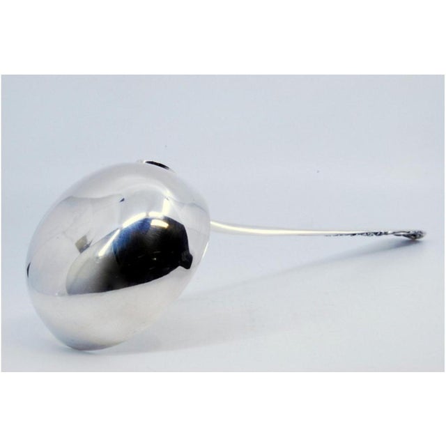 Silver Soup Ladle with Floral Relief Handle and Monogram Card For Sale - Image 4 of 9