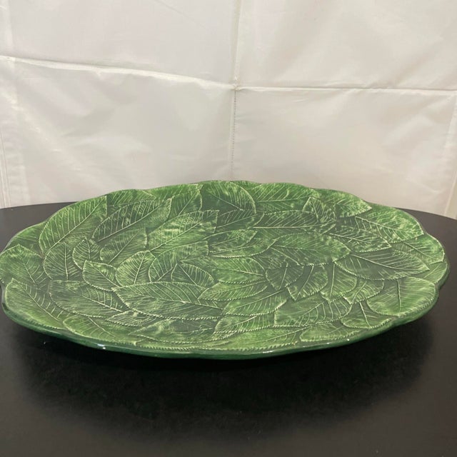 2000 - 2009 Vietri Majolica Foglia Leonardo 16" Oval Platter Green Leaf Leaves Italy 7971/42 For Sale - Image 5 of 12