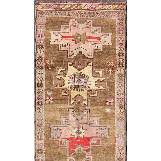 Vintage Turkish Kars Runner With Brown, Red, Yellow, and Soft Pink Tones For Sale - Image 10 of 13