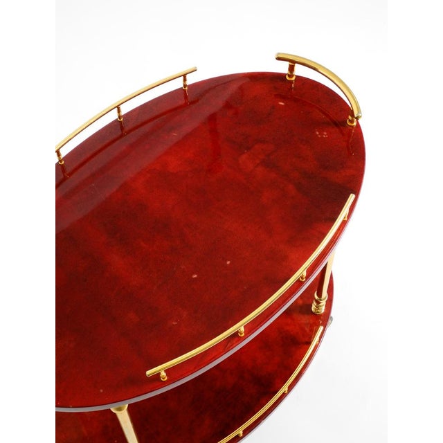Serving Bar Cart in Cherry-Red Goatskin from Aldo Tura, Italy, 1960s For Sale - Image 14 of 18