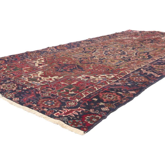 72658 Antique Persian Heriz Rug, 05'01 x 10'02. Timeless appeal meets modern elegance this hand knotted wool antique...